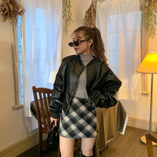 Leather blouson jacket