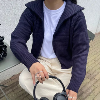 Raglan knit zip-up