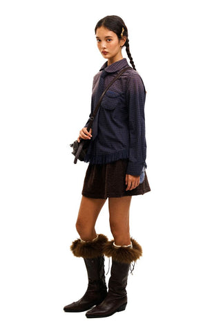 [Moromoro2] Purple Plaid Shirt with Lace  Trim