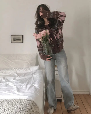 Semi-wide straight denim pants
