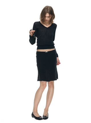 [NECY] Black Satin Fishtail Midi Skirt