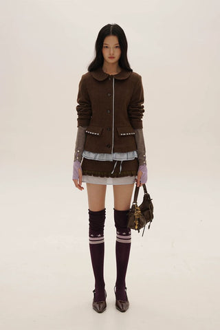 [Moromoro2] Asymmetric Collar Layered Knit  Sweater