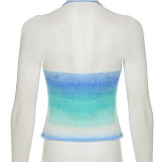 Halter gradient knitted hollow out cut out top