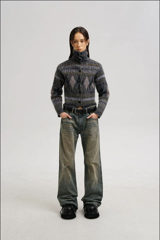 [MASONPRINCE] Wool Blend Fair Isle Fitted Cardigan