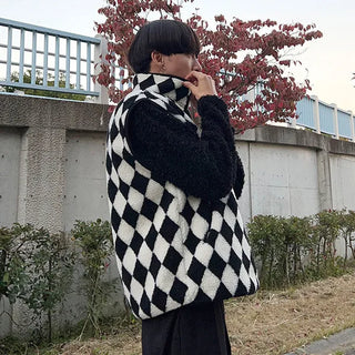 Checkered fleece vest