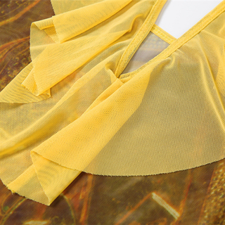 Halter self tie mesh ruffle print v neck maxi dress