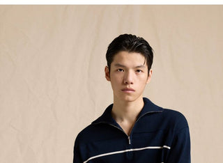 [CULTUM] Half-Zip Striped Cotton Knit Sweater