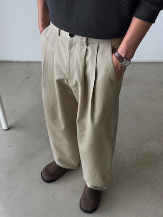 Getty Herringbone Double-Pleat Half-Band Pants