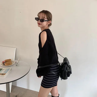 Asymmetrical Slit Shoulder Knit