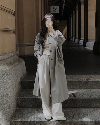 (2 colors) Pleated single trench coat