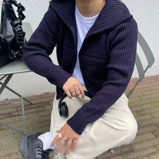 Raglan knit zip-up