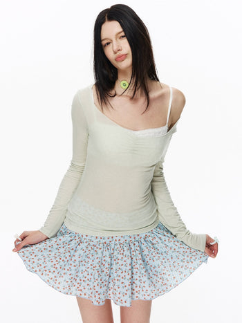 [NECY] Heart Neck Shirring Long Sleeve (2color)