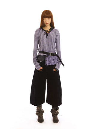 [NeverSeez] Flocked Cropped Wide Leg Jeans