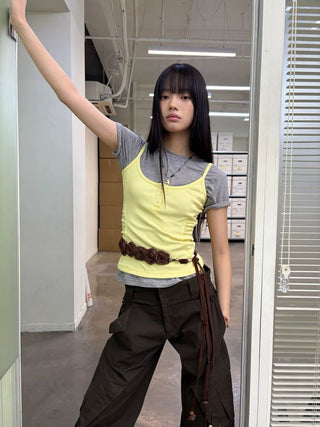 [NeverSeez] Ribbed Button-Front Cami Top