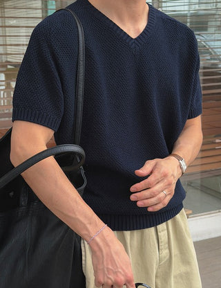 Labo Cotton V-Neck Short Sleeve Knit (4 colors)