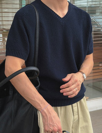 Labo Cotton V-Neck Short Sleeve Knit (4 colors)