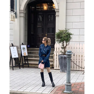 Belted denim dress