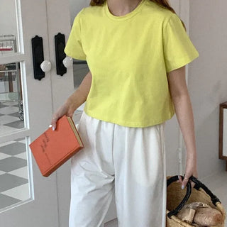 (6 colors) Summer Color Cropped Short-Sleeve T-Shirt