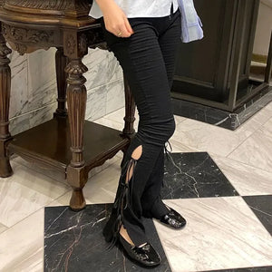 Slit Ribbon Leggings Pants