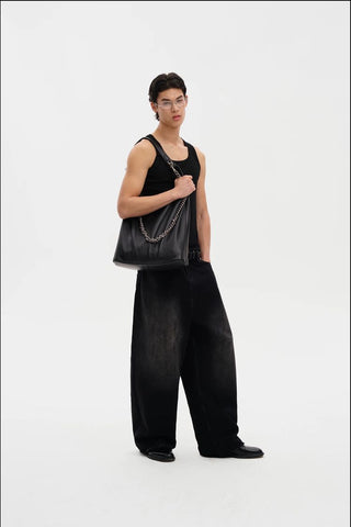 [MASONPRINCE] Curved Cut Washed Denim Wide Pants