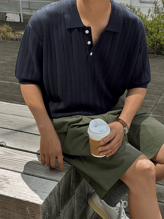 Marvel Rib Pattern Oversized Collared Knit