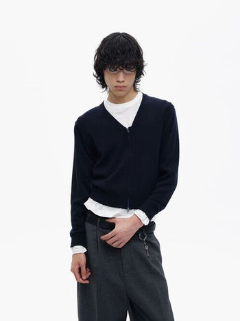 [MASONPRINCE] Washed Structured V-Neck Cardigan