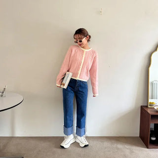 Straight-fold denim pants