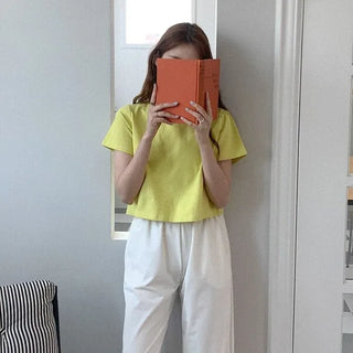 (6 colors) Summer Color Cropped Short-Sleeve T-Shirt