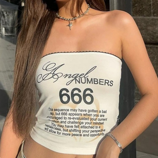 Letter print backless contrast tube top