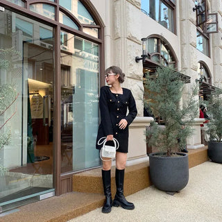 Square neck tweed mini dress