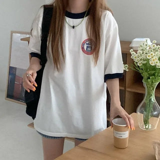 Two-tone oversized short-sleeved T-shirt