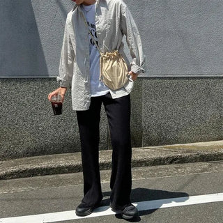 Pleated semi-bootcut pants