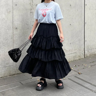 Frilled tiered long skirt