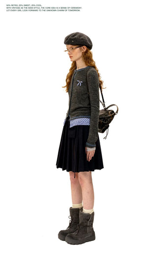 [Moromoro2] Layered Hem Plaid Bow Slim Fit  Cardigan