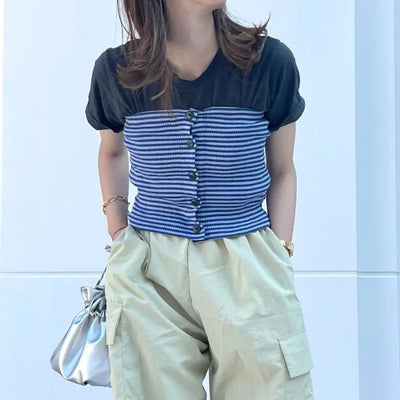 Button-up striped bustier