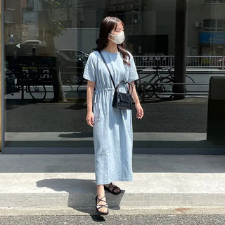 ex linen strap short-sleeved dress