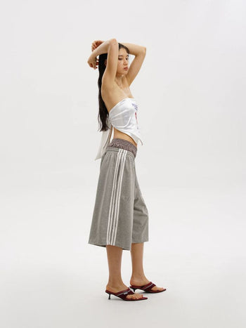 [MASONPRINCE] Side Stripe Wide Leg Bermuda Shorts