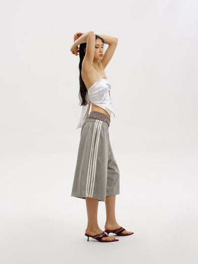 [MASONPRINCE] Side Stripe Wide Leg Bermuda Shorts