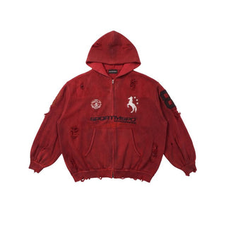 [MASONPRINCE] Distressed Boxy Hooded Knit Cardigan