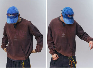 [Monterest] Washed Split-Neck Graphic Sweatshirt