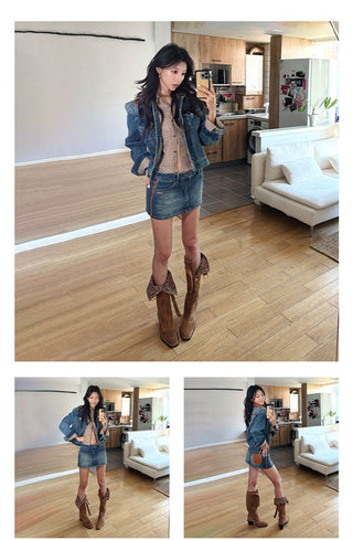 [NOTAWEAR] Patchwork Denim Jacket with Leather  Trim