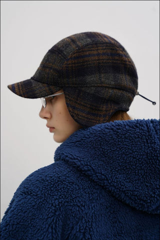 [MASONPRINCE] Wool Plaid Baseball Earflap Hat