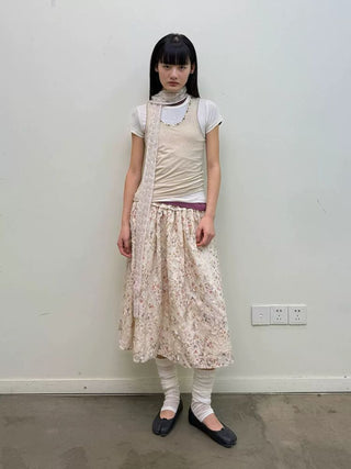 [NEVERSEEZ] Layered Lace Floral Midi Skirt