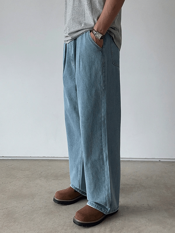 Toka Daily Double-Pleat Wide Denim Pants