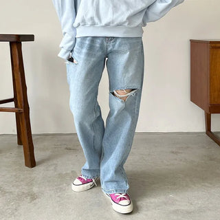 Slit wide denim pants