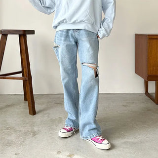 Slit wide denim pants