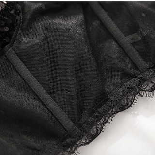 Halter metal chain glitter smocked lace hem top