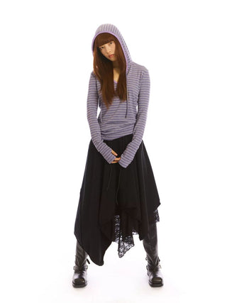 [NeverSeez] Striped Hooded Base Layer Knit Top