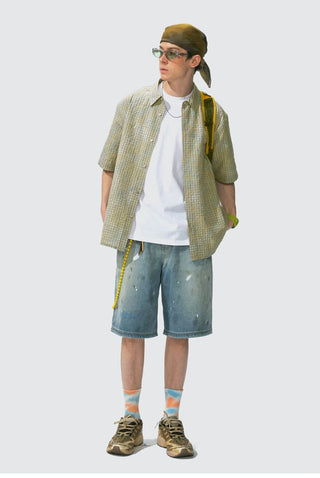 [Monterest] Seersucker Check Logo Embroidered Shirt