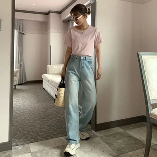 Washed light denim pants